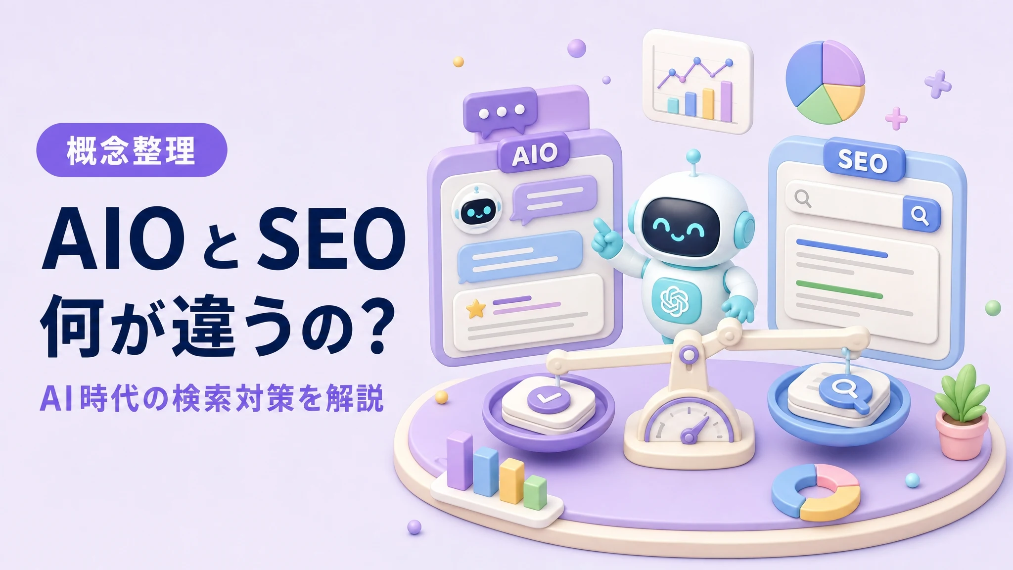 AIOとSEOの違いを解説するアイキャッチ
